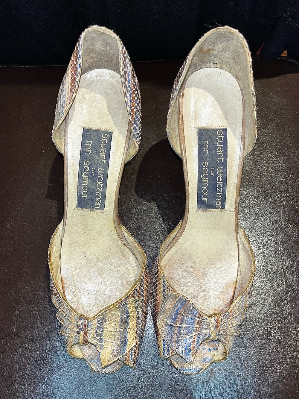 Stuart Weitzman Brown Snakeskin D'Orsay Peep-Toe Heels size 7